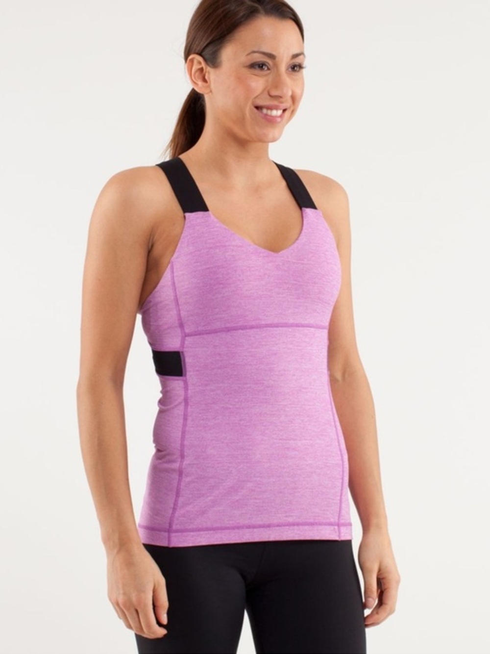 Lululemon Push Your Limits Tank Top Purple Heathered With Black Straps Size 4 - Picture 2 of 16